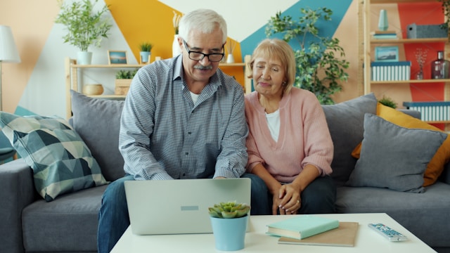 Senior couple learning online safety